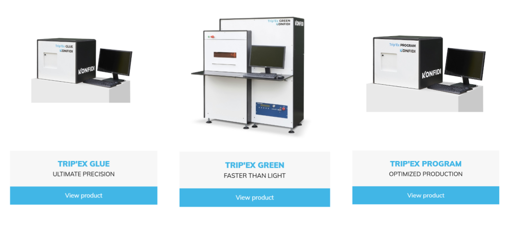 KONFIDI TRIP'EX product line: Glue precision system, Green CVD reactor, Program production software with monitors