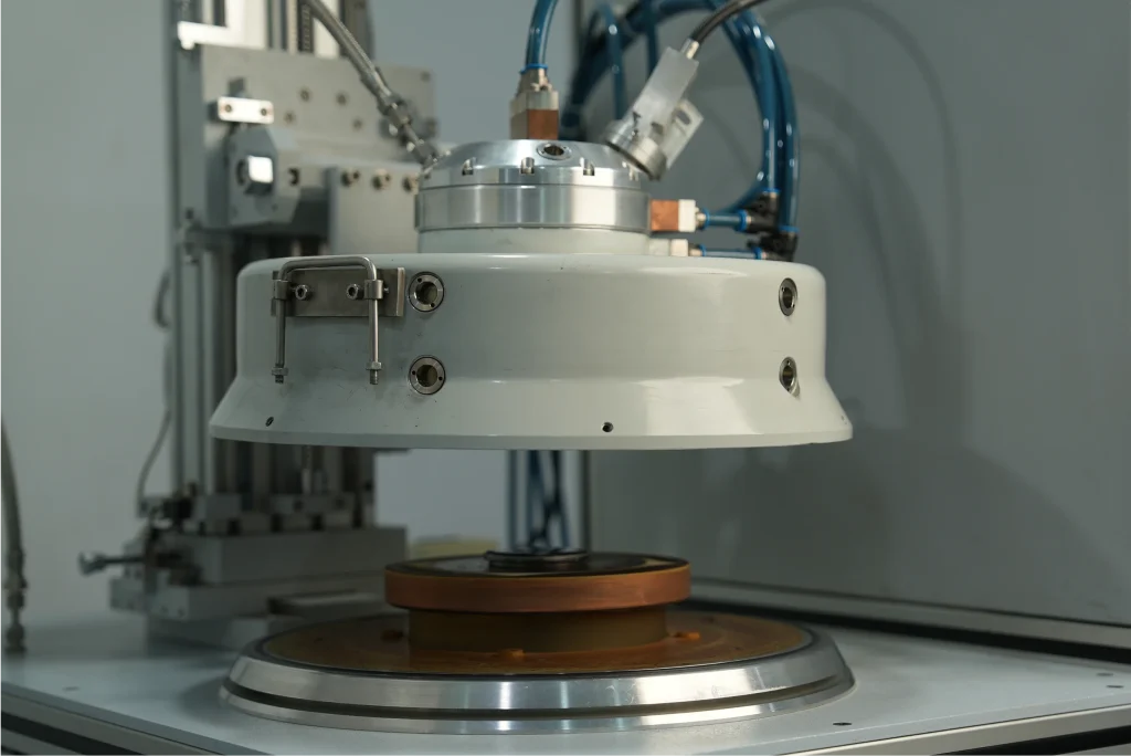 CVD diamond deposition chamber with stainless steel bell jar and copper base plate on processing platform